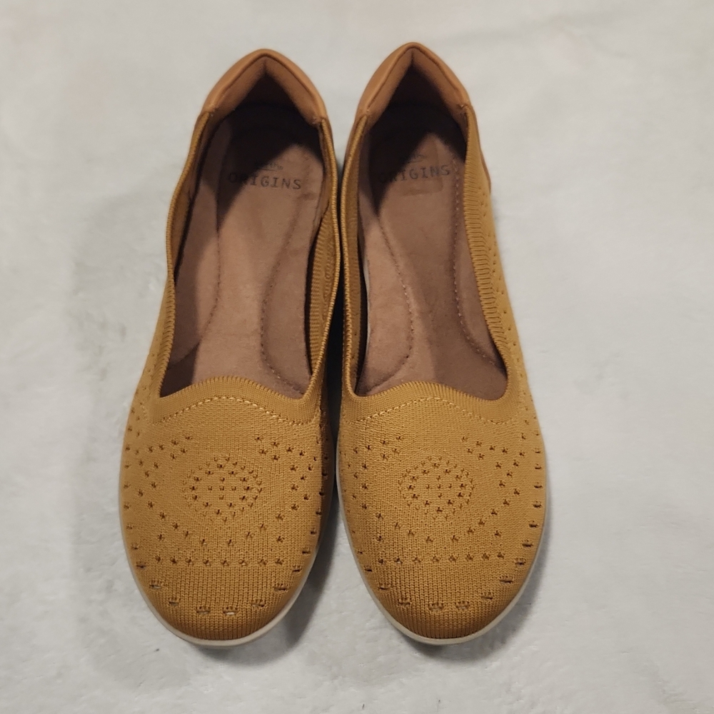 Earth Origins Women’s Mustard Knit Slip-On Flats